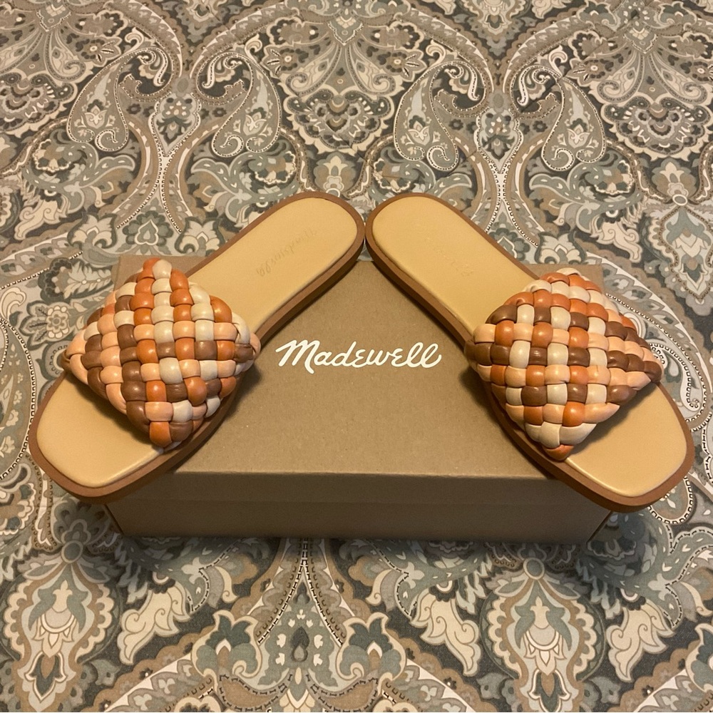 New Madewell The Suzi Slide Sandals Multi Woven Leather Women’s Sz 7